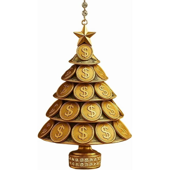 Gold Coin Christmas Tree Ornament, Shining Wealth Tree Decoration, Rhinestone Base Xmas Holiday Ornament, Luxury Christmas Tree Decor, Festive Christmas Blessing Gift Christmas Decorations