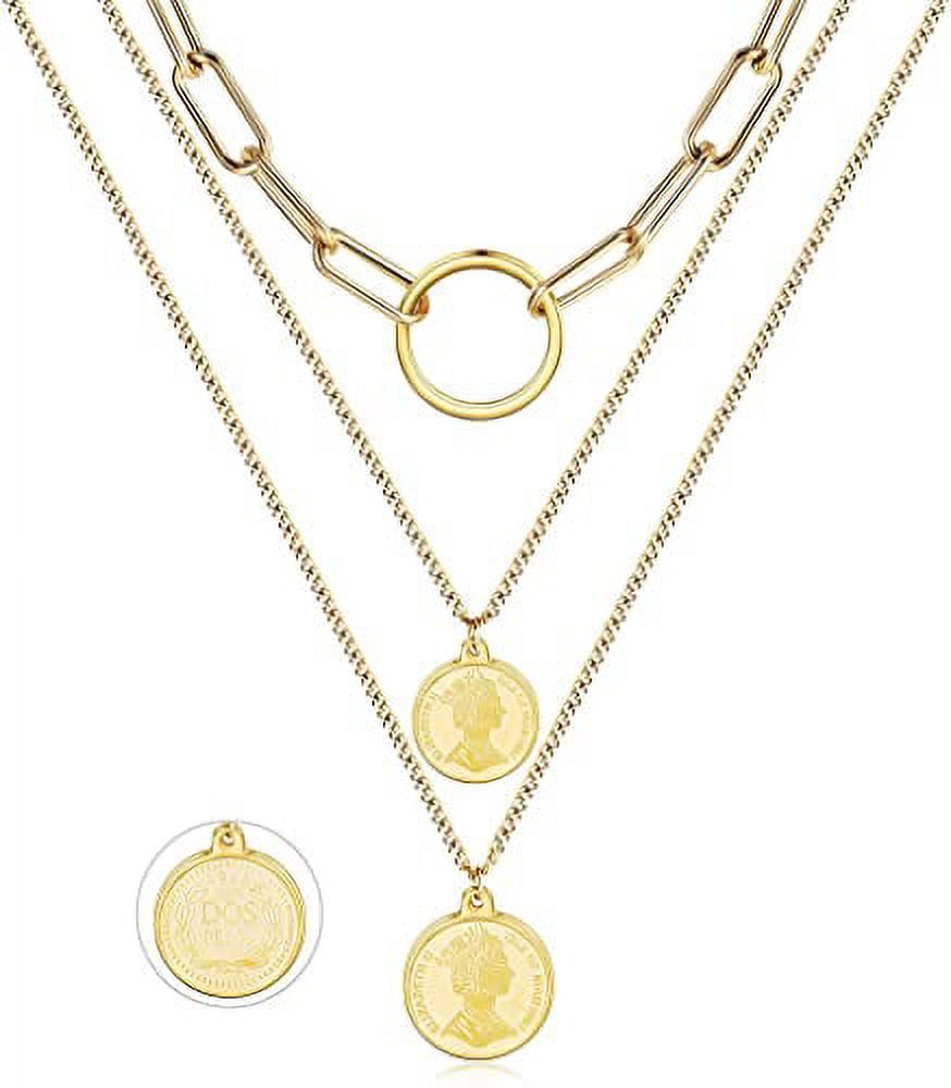 Gold Coin Necklace for Women Vintage Carved Coin 14K Gold Plated