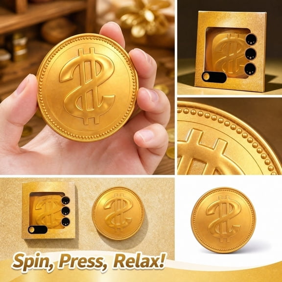 Gold Coin Relaxation Toys, Squeeze Stress Toys, Squeeze Toys for Student, Sensory Squeeze Toys, 4.5 Inch Diameter Soft Squeeze Golden Dollar Coin for Tension Release