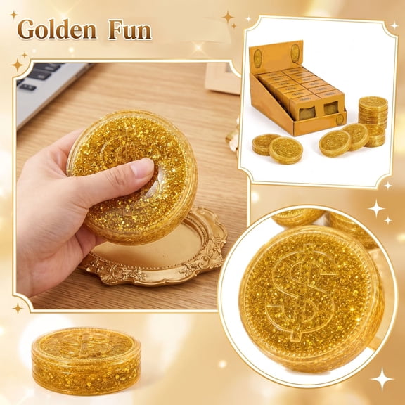 Gold Coin Squishy Toy, Realistic Malt Sugar Stress Relief Squeeze, Slow Rising Fidget for Anxiety, Fun Party Prop Gift for Adults Kids, Durable Rubber