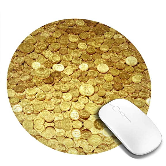 Gold Coins Amazing Round MousePad with Stitched Edge Non-Slip Rubber Base Mouse Mat for Office & Home (7.9 x 7.9)