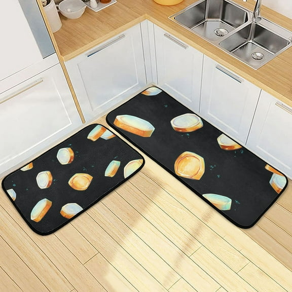 Gold Coins in The Dark Kitchen Mat Set of 2 Cushioned Non Slip Rugs for Bedroom Floor Runner Mats