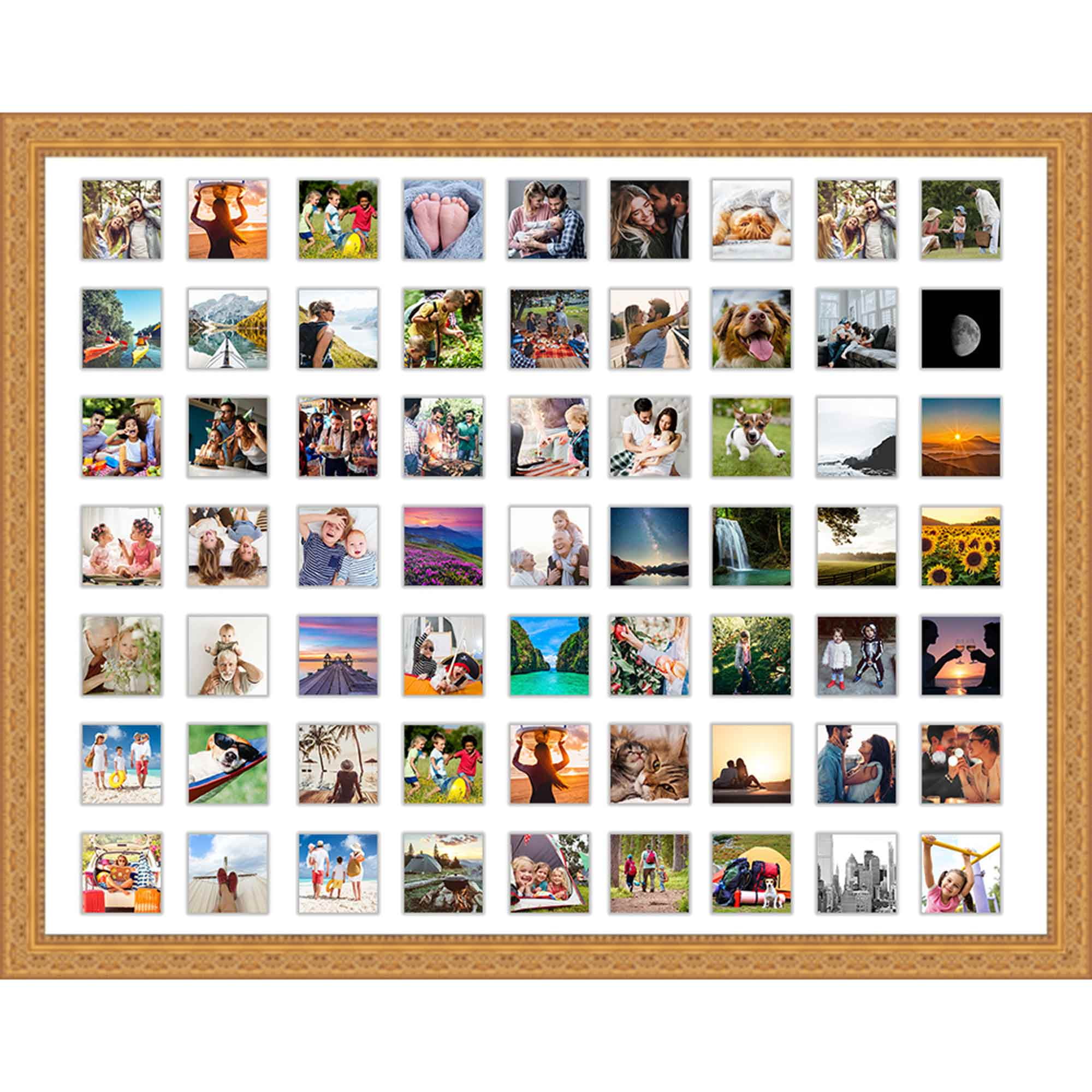 Gold Collage Frame With Mat 31x40 Frame For (63) 4" x 4" Photos Great for Instagram Pictures