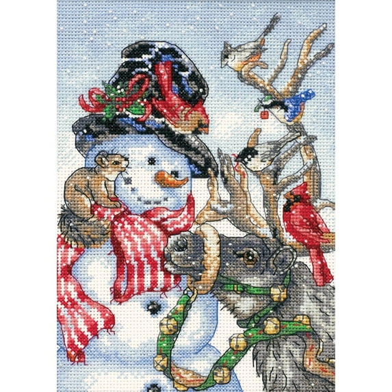 Gold Collection Petite "Snowman and Reindeer" Counted Cross Stitch Kit, 5" x 7"