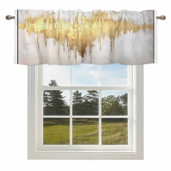 Gold Color Block Valances for Windows Abstract Art Rod Pocket Curtain Valance Window Treatment Short Curtains for Kitchen Living Room,42x12in