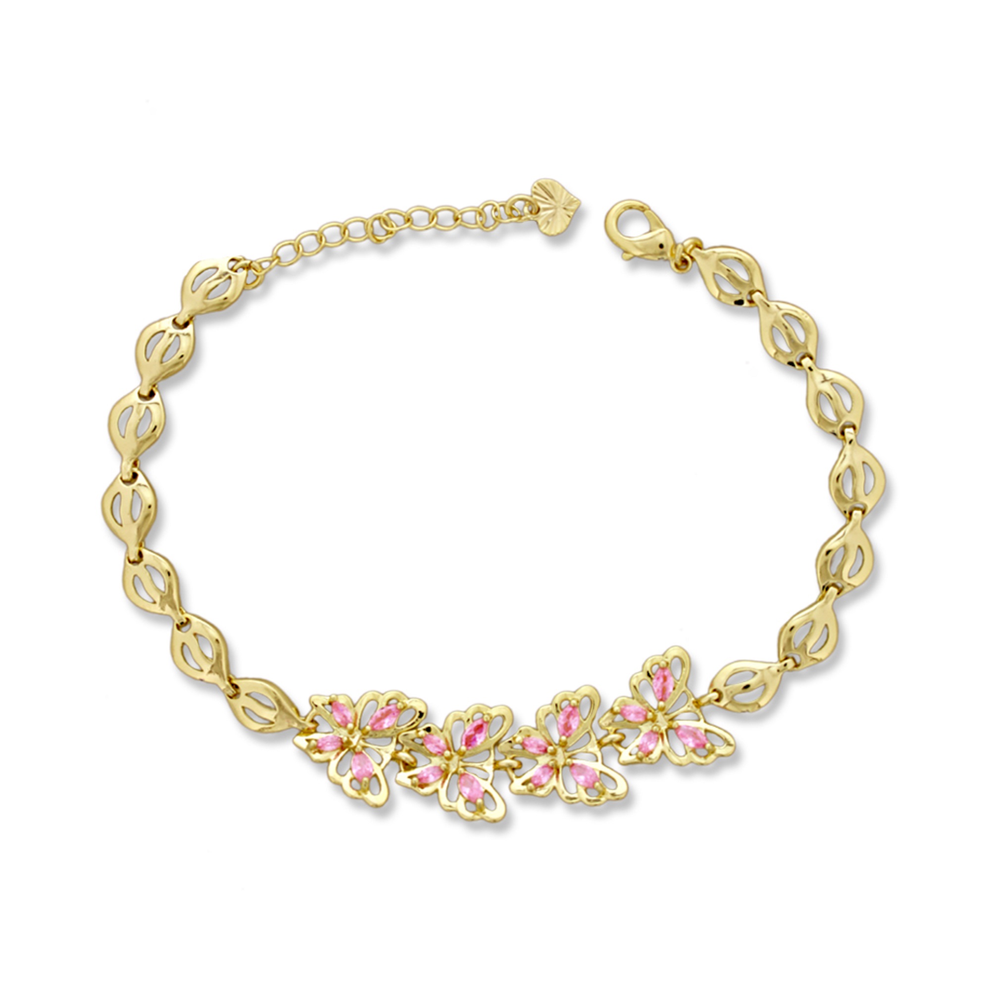 Gold Color CZ Anklet Bracelet for Women, 6"+2" inch Adjustable Size in Brass Metal