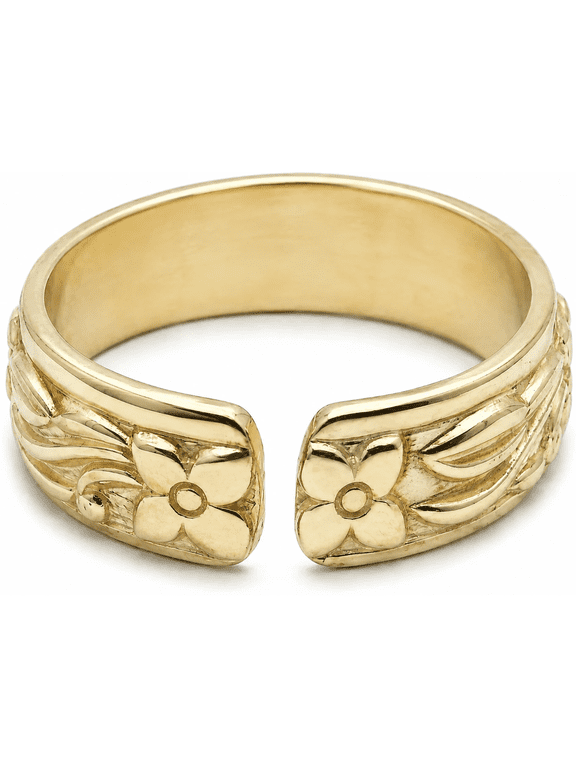 Gold Color Floral Open Brass Band Ring Unisex Boho Statement Finger Ring