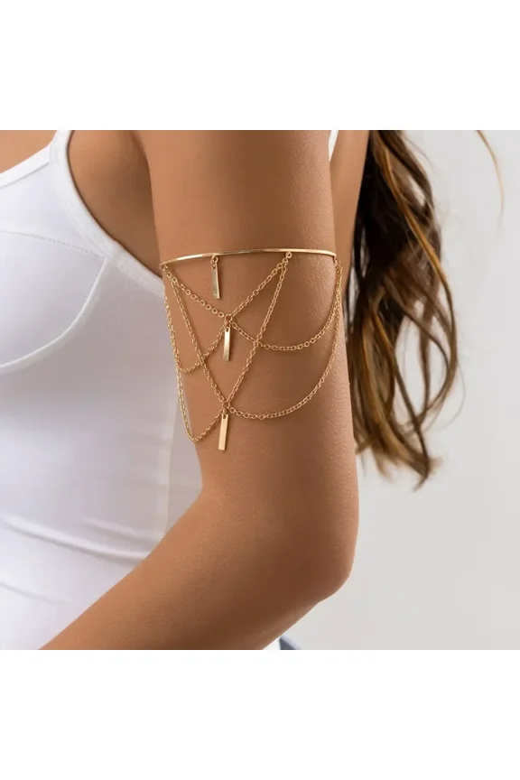 Gold Color Open Upper Arm Bracelet Women's Jewelry Rectangle Charm Tassel Arm Bangle Party Summer Fashion Accessories New