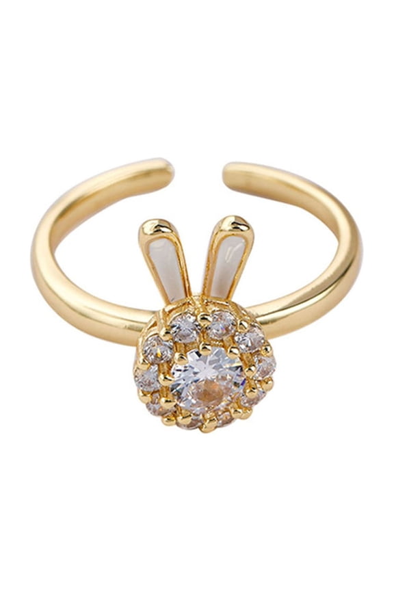 Gold Color Rabbit Zircon Rotatable Open Ring Drop Shipping Party Gift