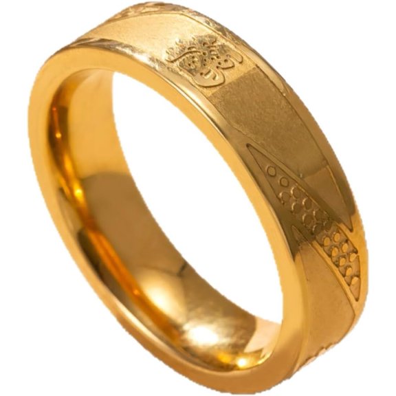 Gold Color Stainless Steel Fu Character Ring for Men Hand Engraved Chinese Calligraphy Blessing Band Twisted Rope Edge Vintage Statement Jewelry