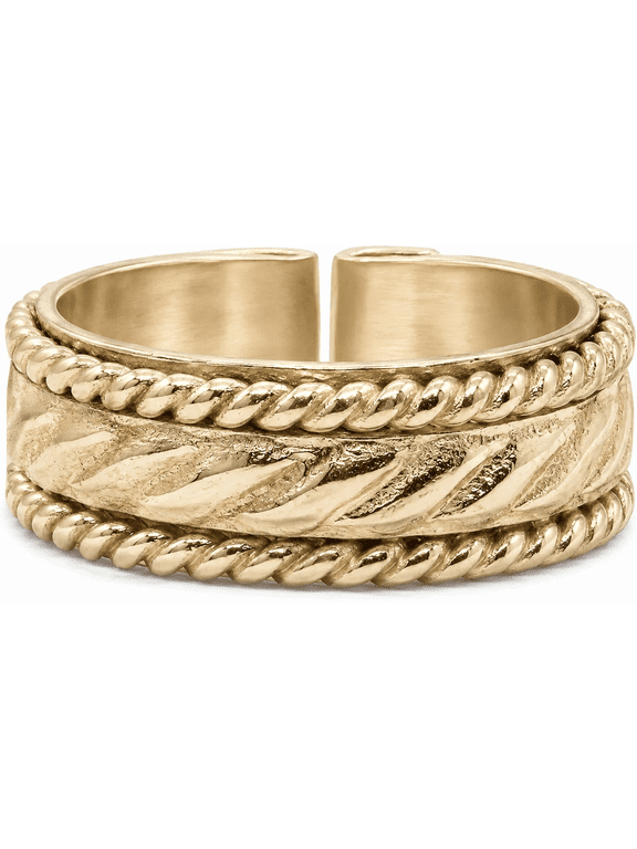 Gold Color Twisted Rope Brass Band Ring Unisex Vintage Textured Open Ring