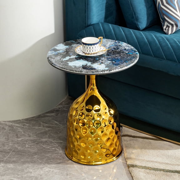 Gold - Colored Round Table | For Bedside or Small Living Room | Non - fading and Durable Iron Tray Table