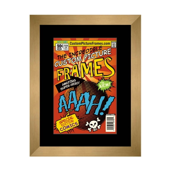 Gold Comic Book Frame with Black Mat - 1 Opening to Display 1 7.125"x10.5" Silver Age Comic