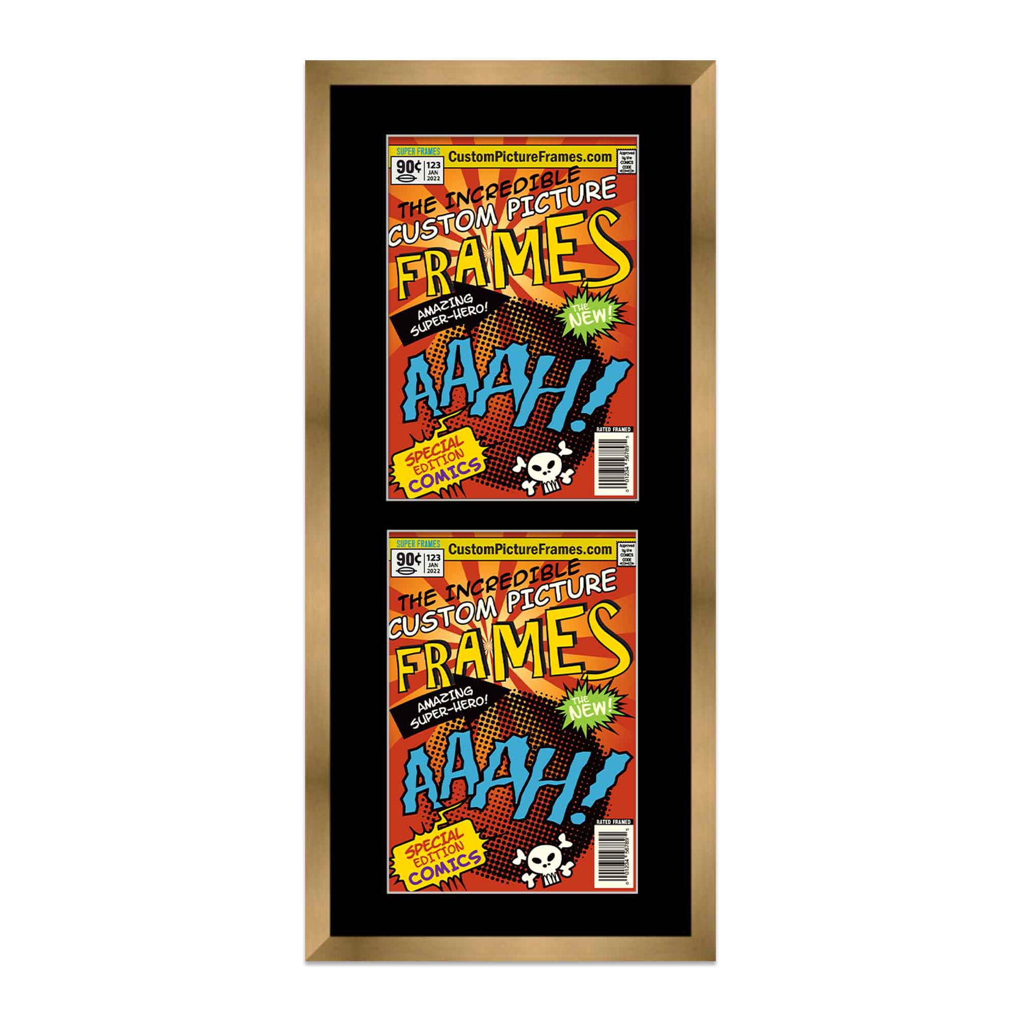 Gold Comic Book Frame with Black Mat 2 Openingss to Display 3 7.25