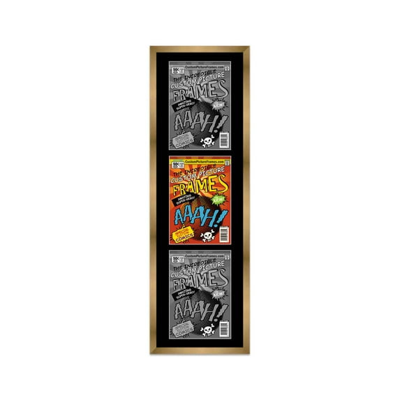 Gold Comic Book Frame with Black Mat - 3 Openingss to Display 3 7.25"x10.5" Bronze Age Comic