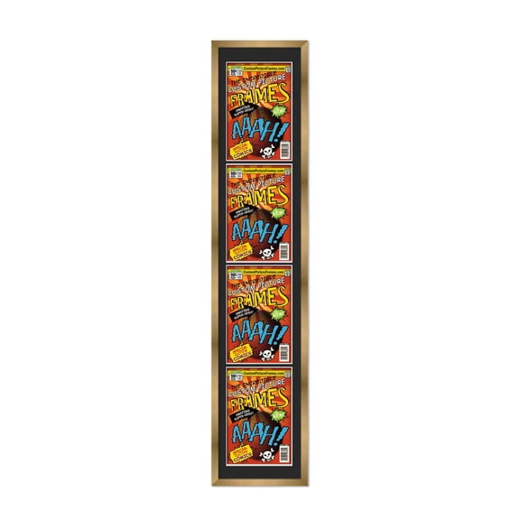 Gold Comic Book Frame with Black Mat - 4 Openingss to Display 4 6.875"x10.5" Current Era Comic