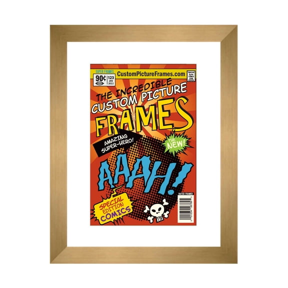 Gold Comic Book Frame with White Mat - 1 Opening to Display 1 6.875"x10.5" Current Era Comic