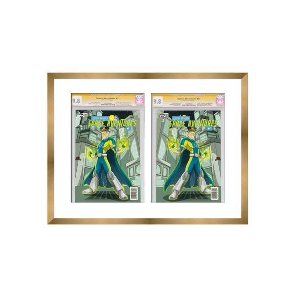 Gold Comic Book Frame with White Mat - 2 Openings to Display 2 CGC, CBCS or PGX Graded Comic Books