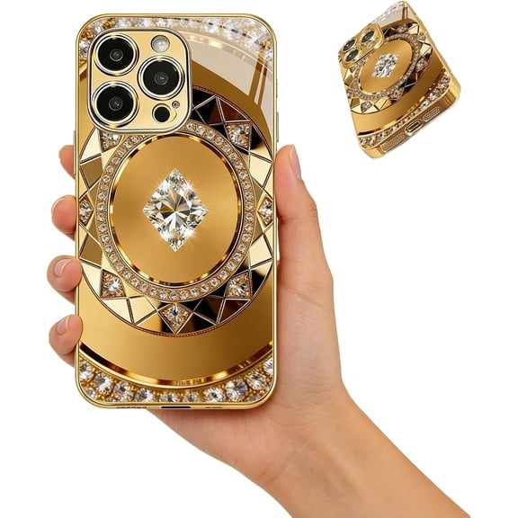Gold Compass Pattern Hard Case for iPhone, Luxurious Full-Coverage Metallic Design, Ultra-Thin Drop-Proof and Shockproof Phone Case, for iPhone 17/16/15/14/13/12/11 Pro Max (for 13)