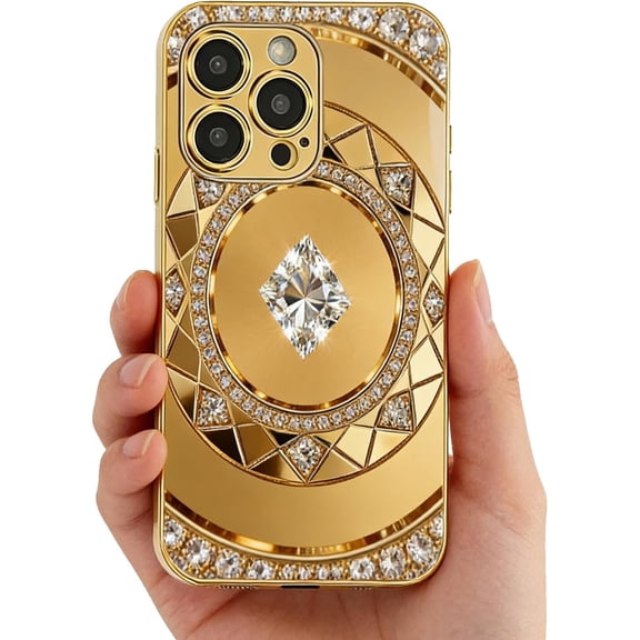 Gold Compass Pattern Hard Case for iPhone, Luxurious Full-Coverage Metallic Design, Ultra-Thin Drop-Proof and Shockproof Phone Case, for iPhone 17/16/15/14/13/12 Pro Max (Gold,for 12promax)