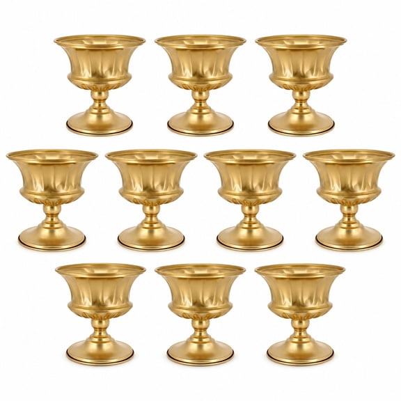 Gold Compote Bowl Vase, Trumpet Shaped, 5.9 Inch, Set of 10, Gold Metal, for Wedding Centerpieces and Tabletop Decor