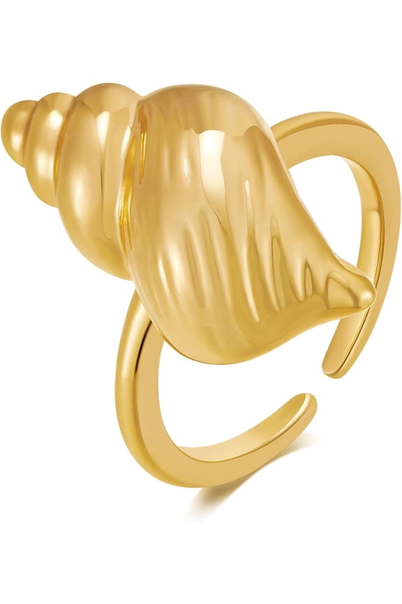 Gold Conch Shell Starfish Rings for Women Chunky Adjustable Open Rings Gold Ocean Statement Rings Seashell Sea Star Rings Stackable Band Rings Summer Jewelry