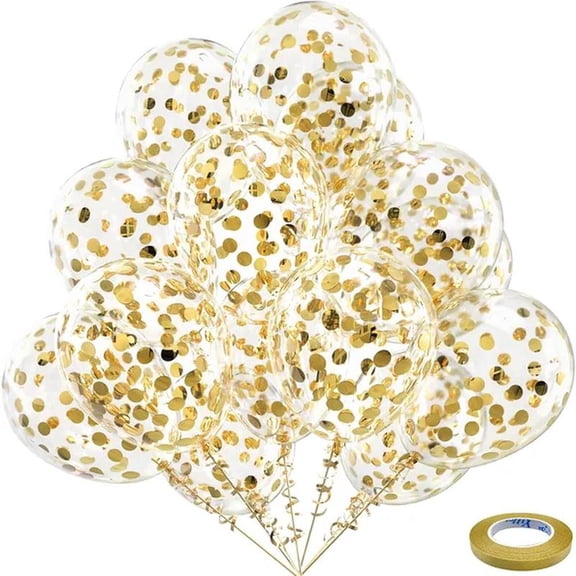 Gold Confetti Latex Party Balloons - Pack Helium Balloons with Golden Paper Confetti Dots for Wedding Graduation Bridal Shower Birthday Party Decorations