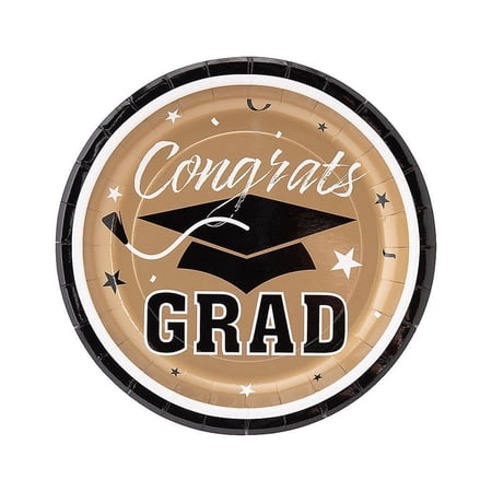 Gold Congrats Grad Paper Dessert Plates, Party Supplies, Graduation, 25 Pieces