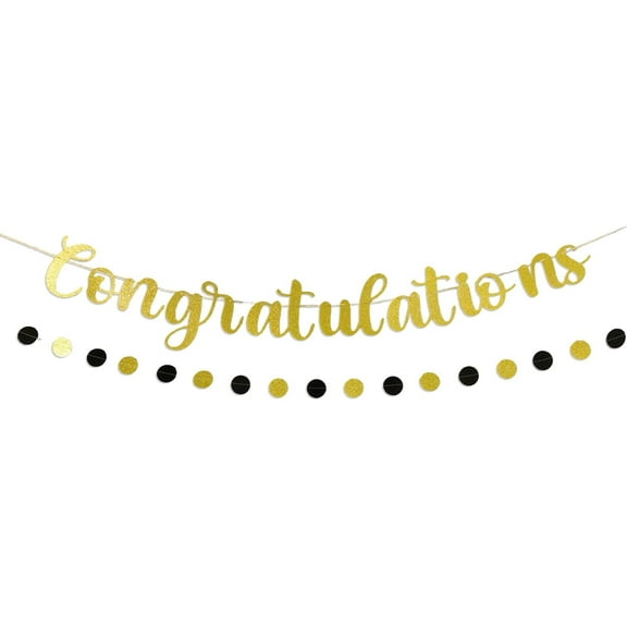 Gold Congratulations Banner Pre-Strung Glitter Graduation Decorations for Party, Promotion, Wedding, Retirement, or Work Celebration Reusable Congrats Sign for Backdrop or Fireplace