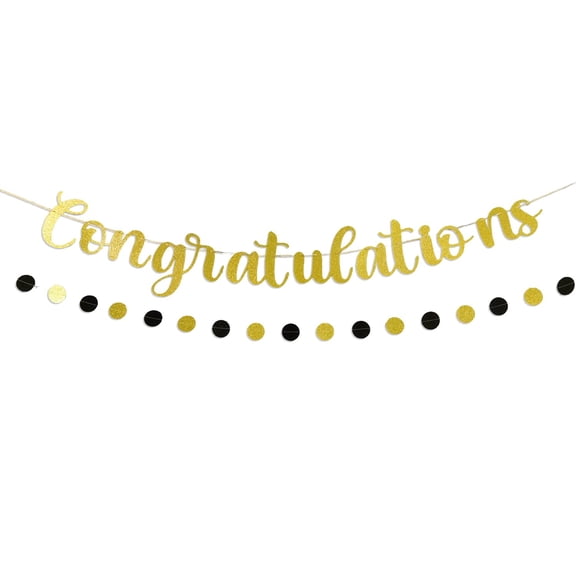 Gold Congratulations Banner  Pre-Strung Glitter Graduation Decorations for Party, Promotion, Wedding, Retirement, or Work Celebration  Reusable Congrats Sign for Backdrop or Fireplace