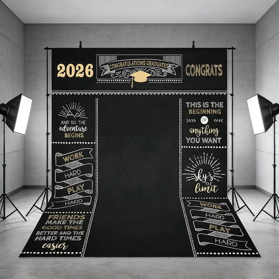 Gold Congratulations Graduate Backdrop Class of 2026 Graduation Background Congrats Grad Party Decorations Banner Supplies Photo Booth Props