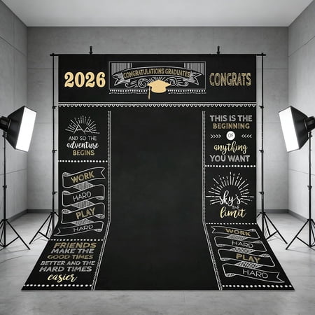Gold Congratulations Graduate Backdrop Class of 2026 Graduation Background Congrats Grad Party Decorations Banner Supplies Photo Booth Props