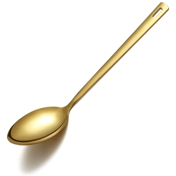 Gold Cooking Spoon, Stainless Steel Solid Serving Spoon Titanium Gold Plating, Basting Kitchen Spoon For Cooking, Dishwasher Safe, Easy to Clean