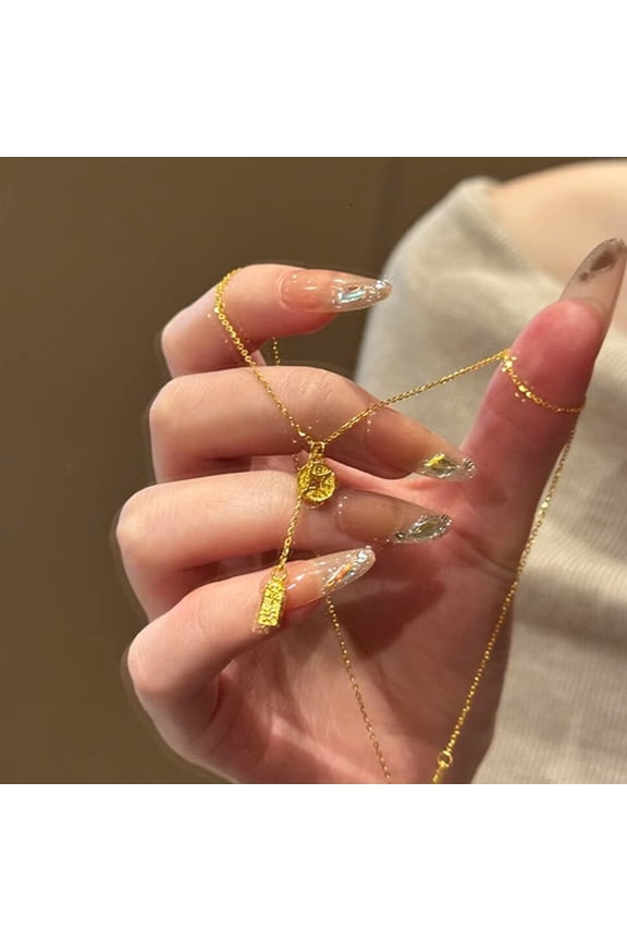 Gold Copper Coin Safety-blessing Card Necklace Female Pendant Clavicle Chain