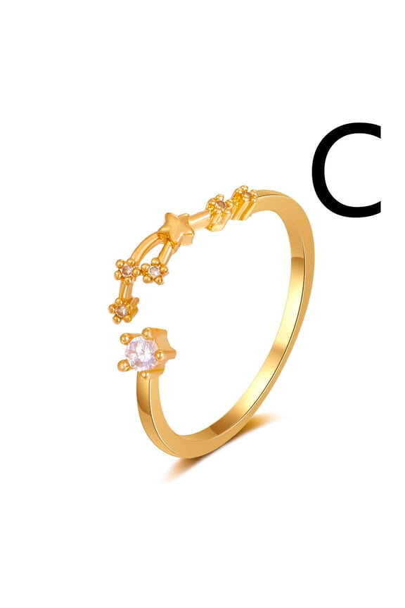 Gold Copper Inlaid Zircon Twelve Constellations Ring: Simple And Stylish Electroplated Celestial Ring