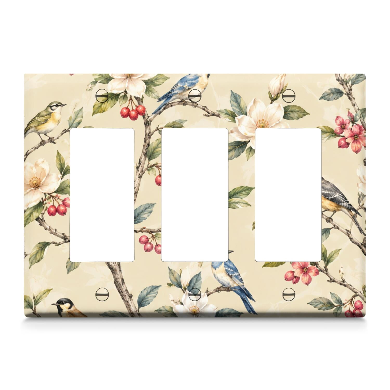 Gold, Coral Orange and Tan Decorative Art 3-Gang Decorator Wall Plate ...