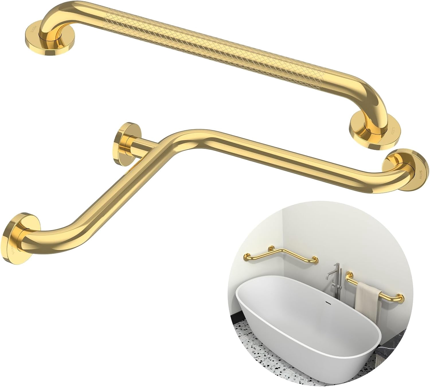 Gold Corner Grab Bar 16x16 Inch with Knurled Grab Bar 20 Inch ...