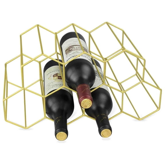 Gold Countertop Wine Rack,Metal Wine Bottle Rack 9 Bottles,Counter Wine Rack for Wine Storage,Heavy Duty Wine Racks Countertop,Small Wine Rack,Table Top Wine Rack,Wine Rack Countertop,No Assembly