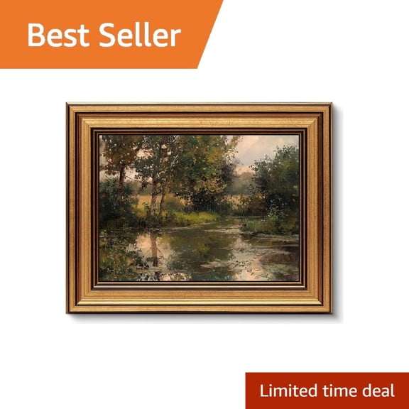Gold Countryside Landscape Wall Art Print, Rustic Vintage Decor