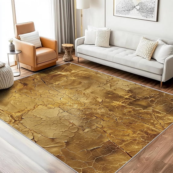 Ridstig Rug Gold Cracked Earth Area Rugs, Metallic Rustic Abstract Carpet, Washable ...