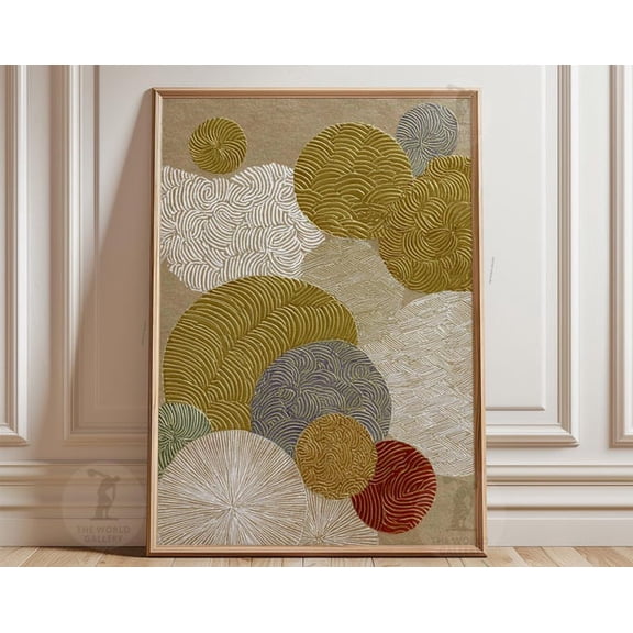 Gold Cream Abstract Circle Pattern Wall Art Print, Unframed Paper Poster 8x10in