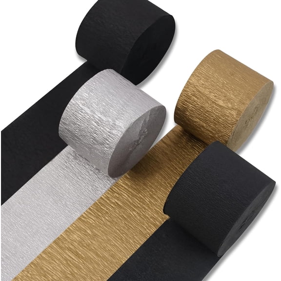 Gold Crepe Paper Streamers 4pcs 328ft Pack of Gold Crepe Paper for Wedding Birthday Baby Shower Engagement Anniversary New Year Eve Graduation Party Decorations(1.8 Inchx82 Ft/Roll)
