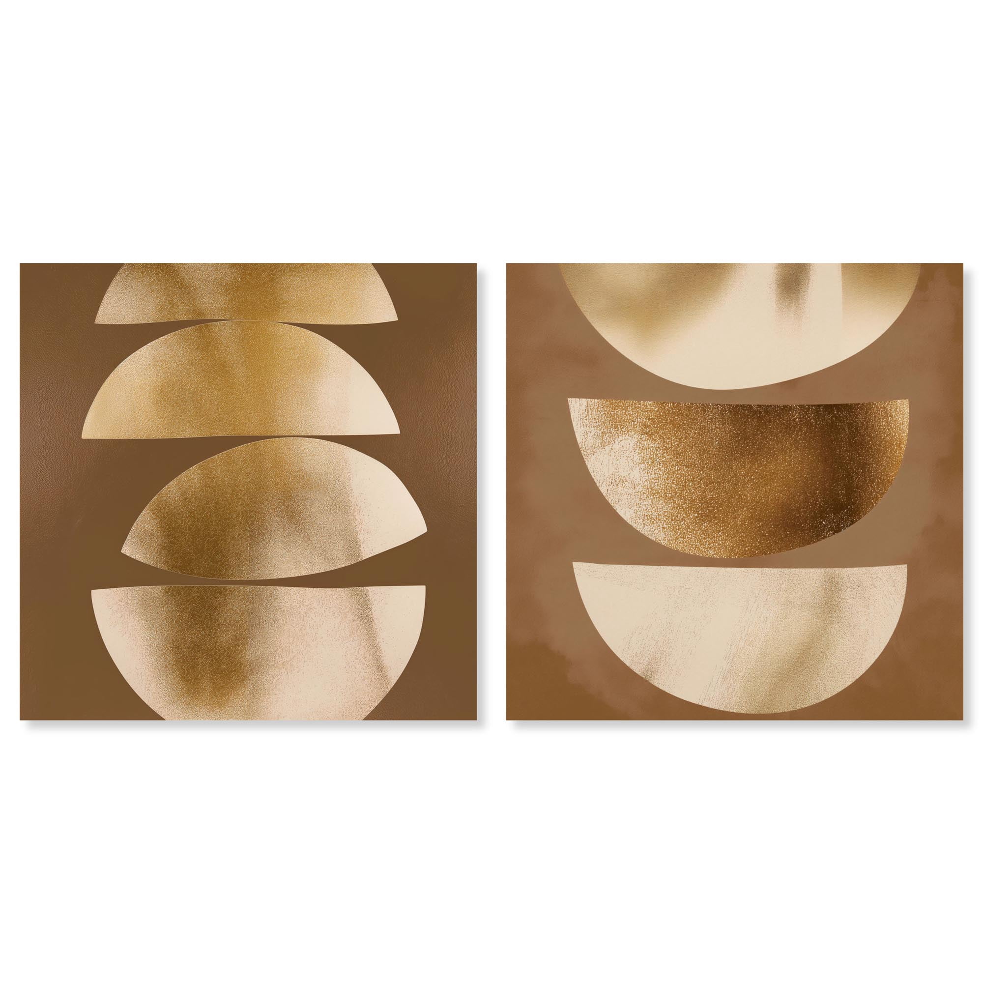 Gold Crescents Diptych Canvas Print Beige Wall Decor Set by Art Remedy, Gallery Wrapped, 24 x 24