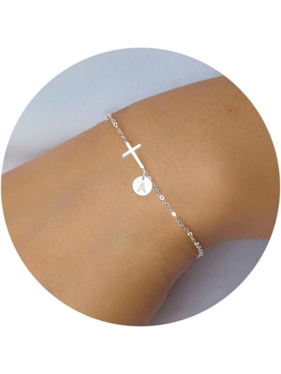 Gold Cross Bracelet for Women Dainty Cross Bracelet with Initials Silver Link Chain Bracelets Christian Gifts for Women Teens
