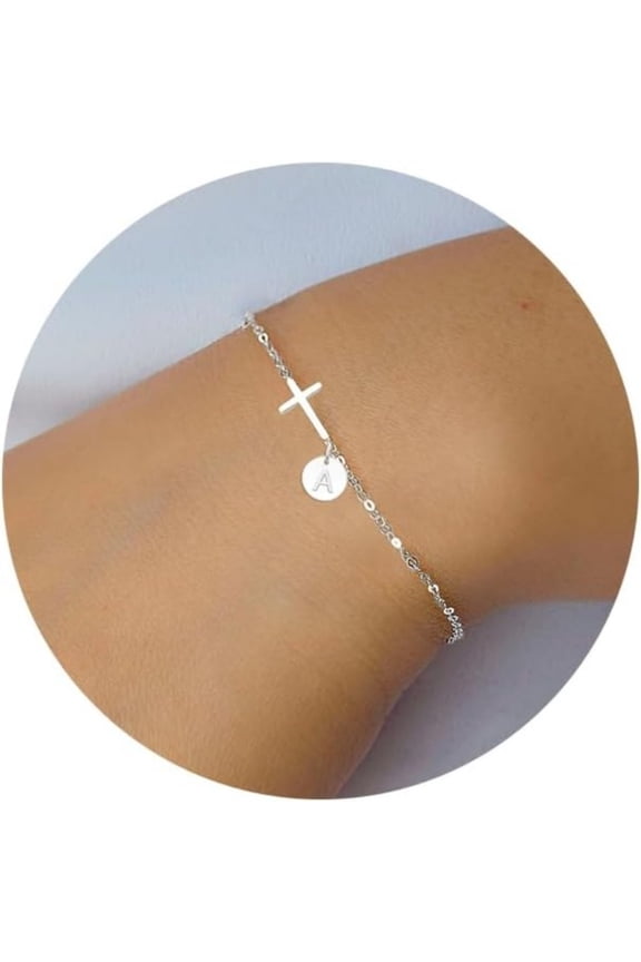 Gold Cross Bracelet for Women Dainty Cross Bracelet with Initials Silver Link Chain Bracelets Christian Gifts for Women Teens