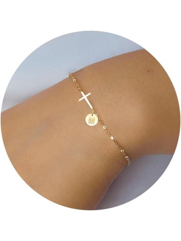 Gold Cross Bracelet for Women Dainty Cross Bracelet with Initials Silver Link Chain Bracelets Christian Gifts for Women Teens