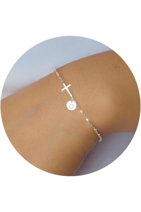 Gold Cross Bracelet for Women Dainty Cross Bracelet with Initials Silver Link Chain Bracelets Christian Gifts for Women Teens