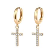 ZETSHION Gold Cross Dangle Hoop Earrings Sterling Silver Cubic Zirconia for Women Girls