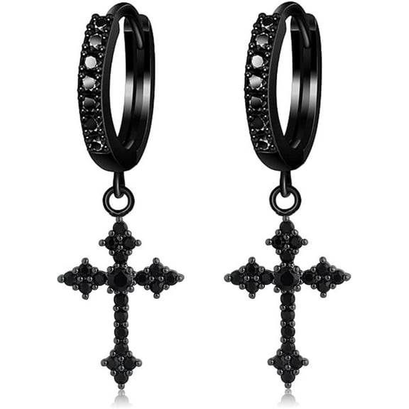 Gold Cross Earrings for Women 14K Gold Plated Drop Dangle Cross Hoop Earrings Trendy Huggie Hoops Dangling Diamond Earrings for Men