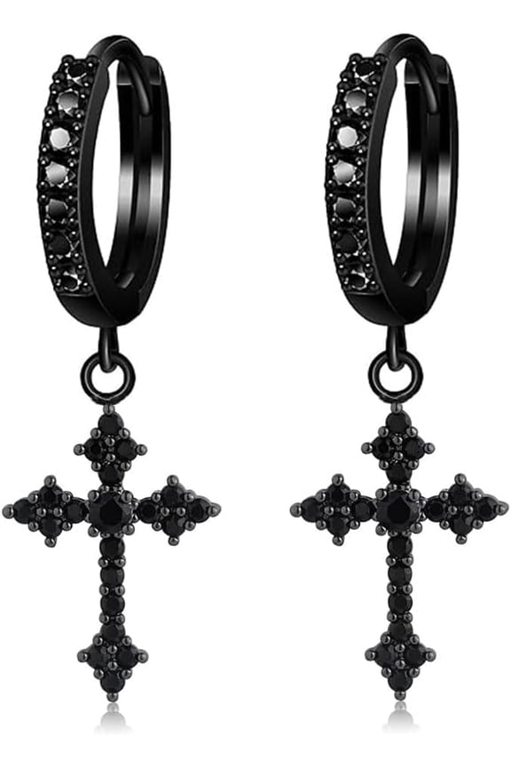 Gold Cross Earrings for Women 14K Gold Plated Drop Dangle Cross Hoop Earrings Trendy Huggie Hoops Dangling Diamond Earrings for Men